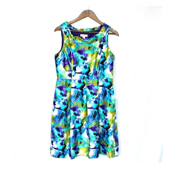 Kim Rogers Turquoise & Purple Abstract Print Dress Sz 12 - Picture 1 of 4